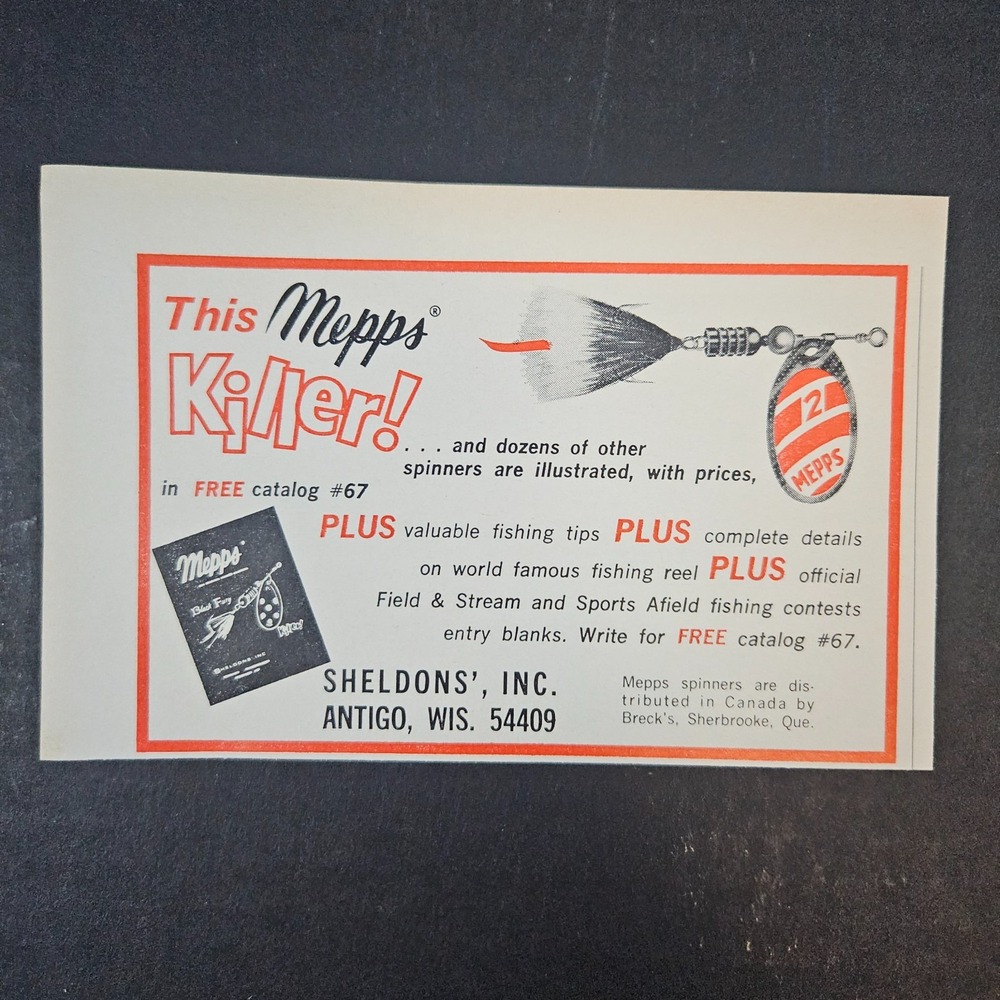 1966 Mepps Spinner Bait Lures Breck's Sheldons Inc Vintage Print Ad Antigo WI